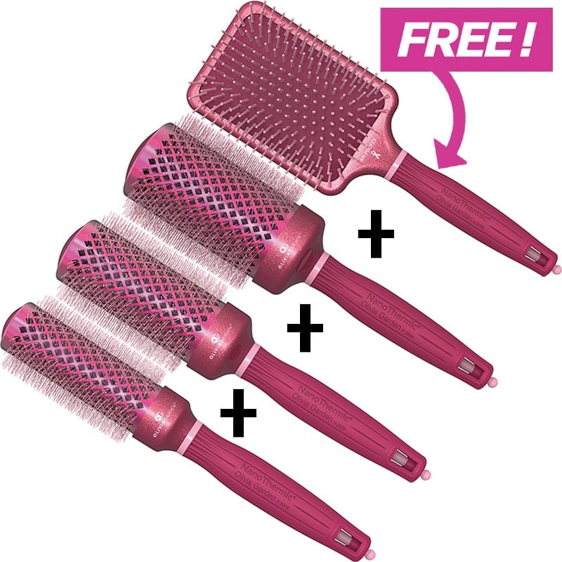 Olivia Garden NanoThermic Ceramic & Ion Breast Cancer Awareness Dark & Light Pink Glitter Brush Special