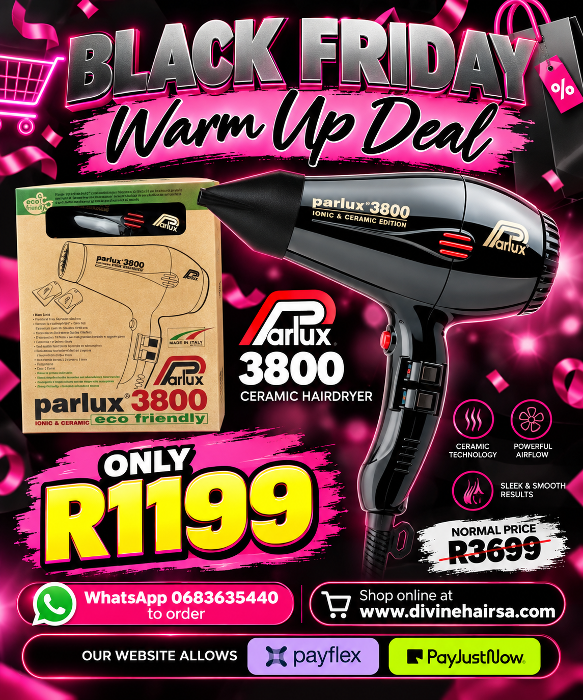 BLACK FRIDAY Parlux 3800 ceramic hairdryer
