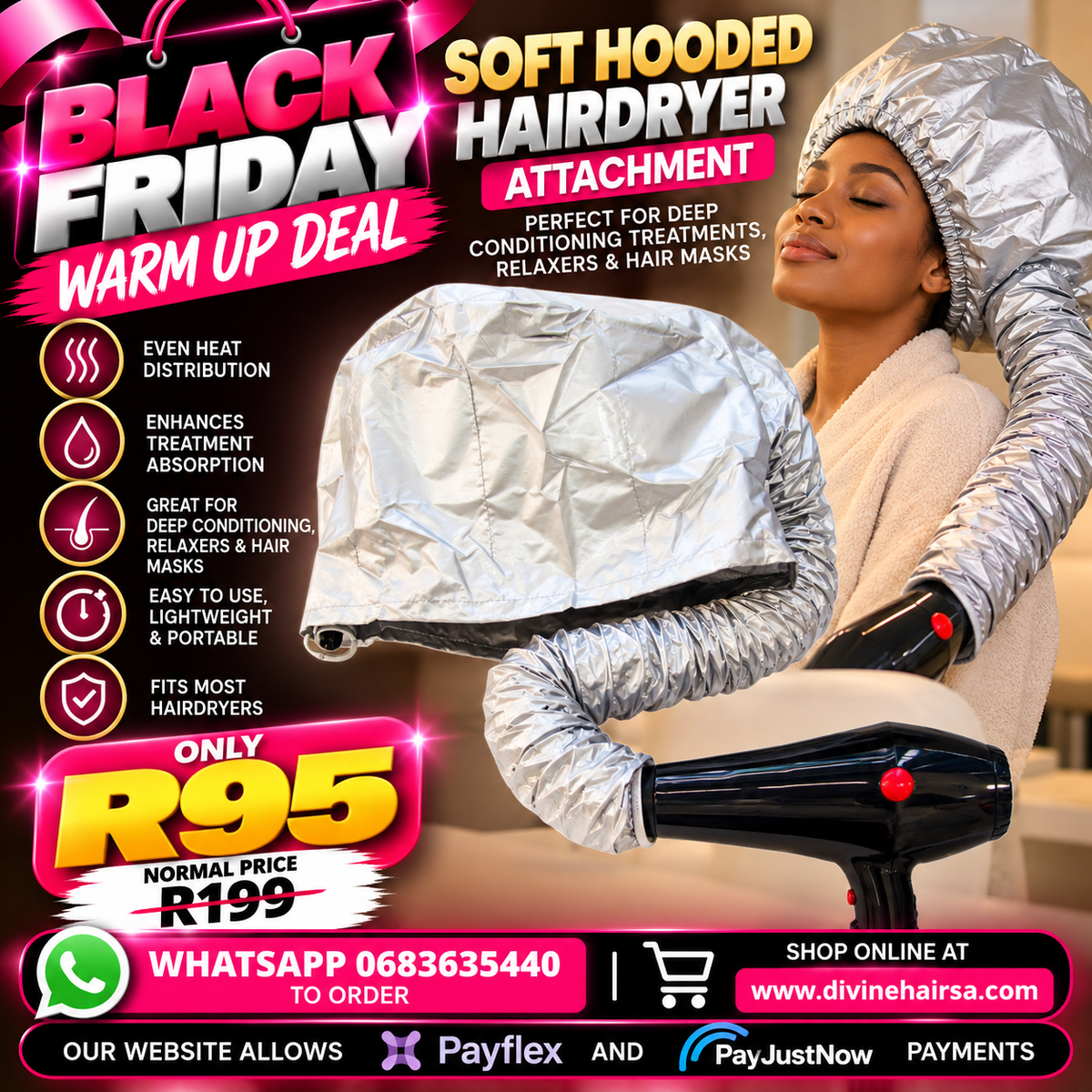 BLACK FRIDAY Soft hooded hairdryer attachment