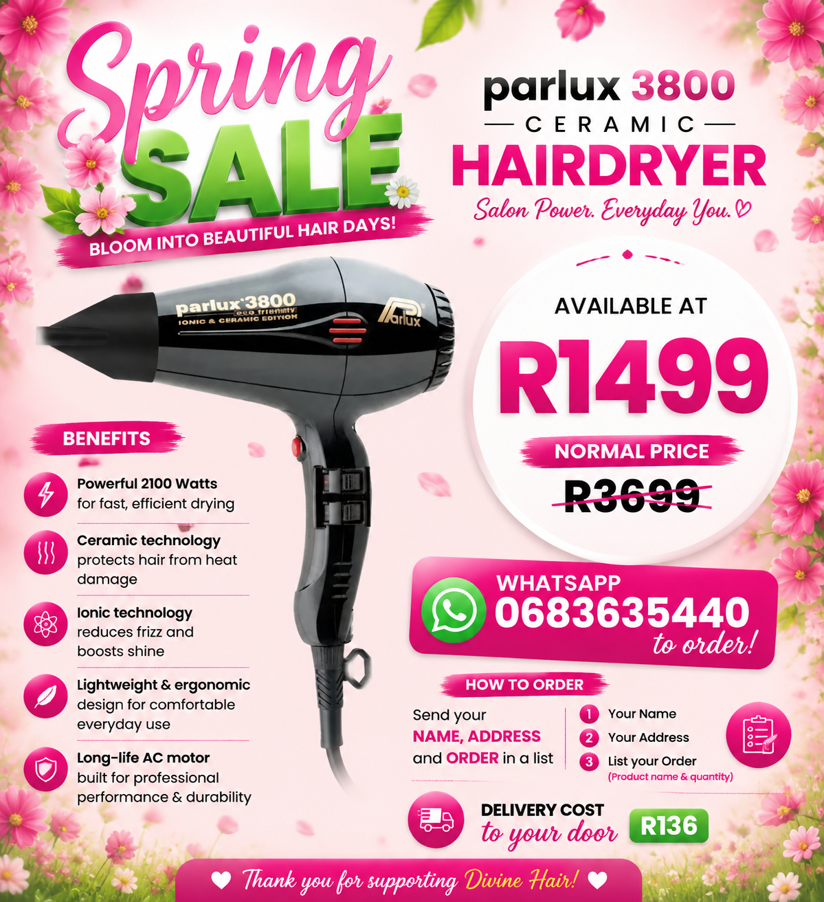 SPRING SALE Parlux 3800 ceramic hairdryer
