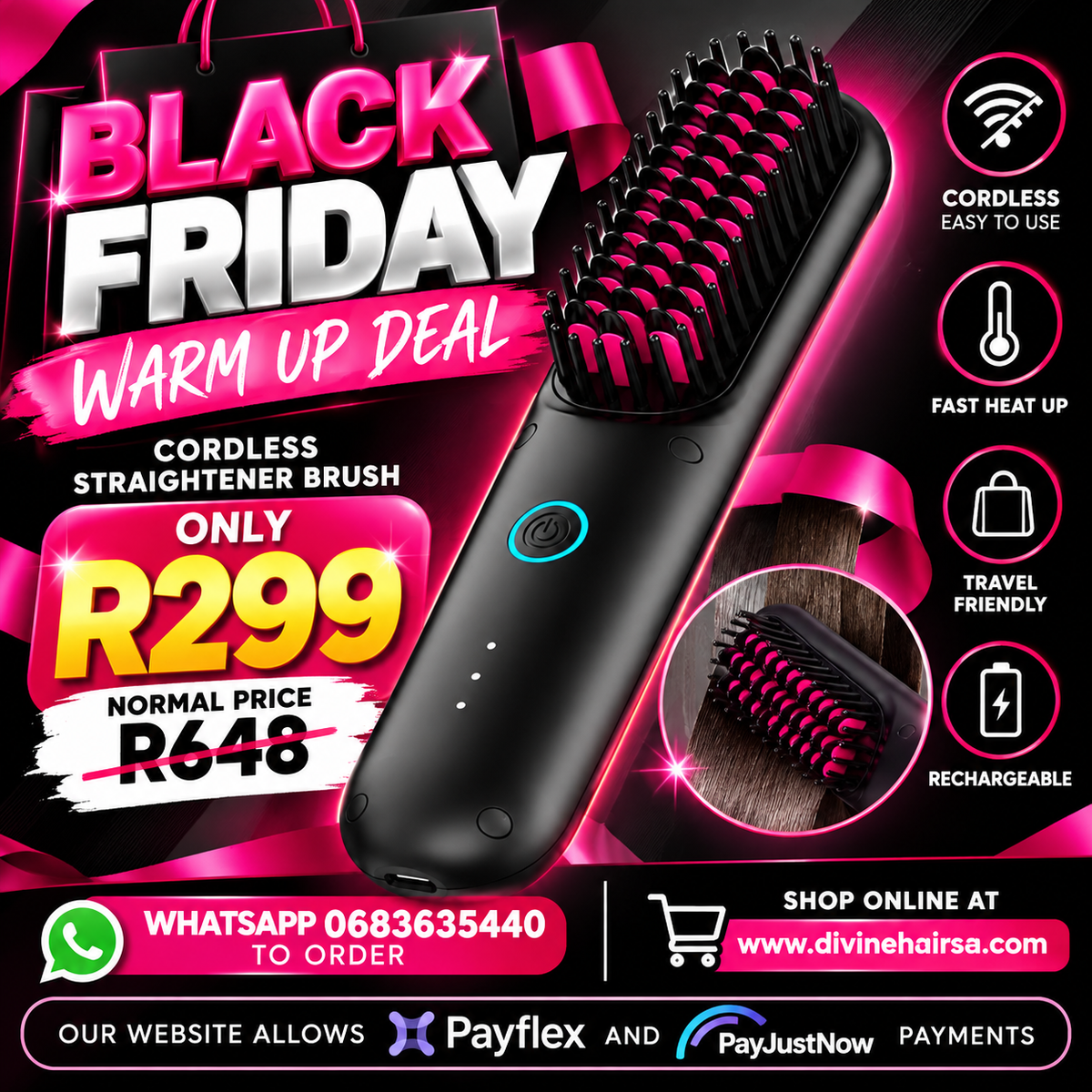 BLACK FRIDAY Cordless straightener brush