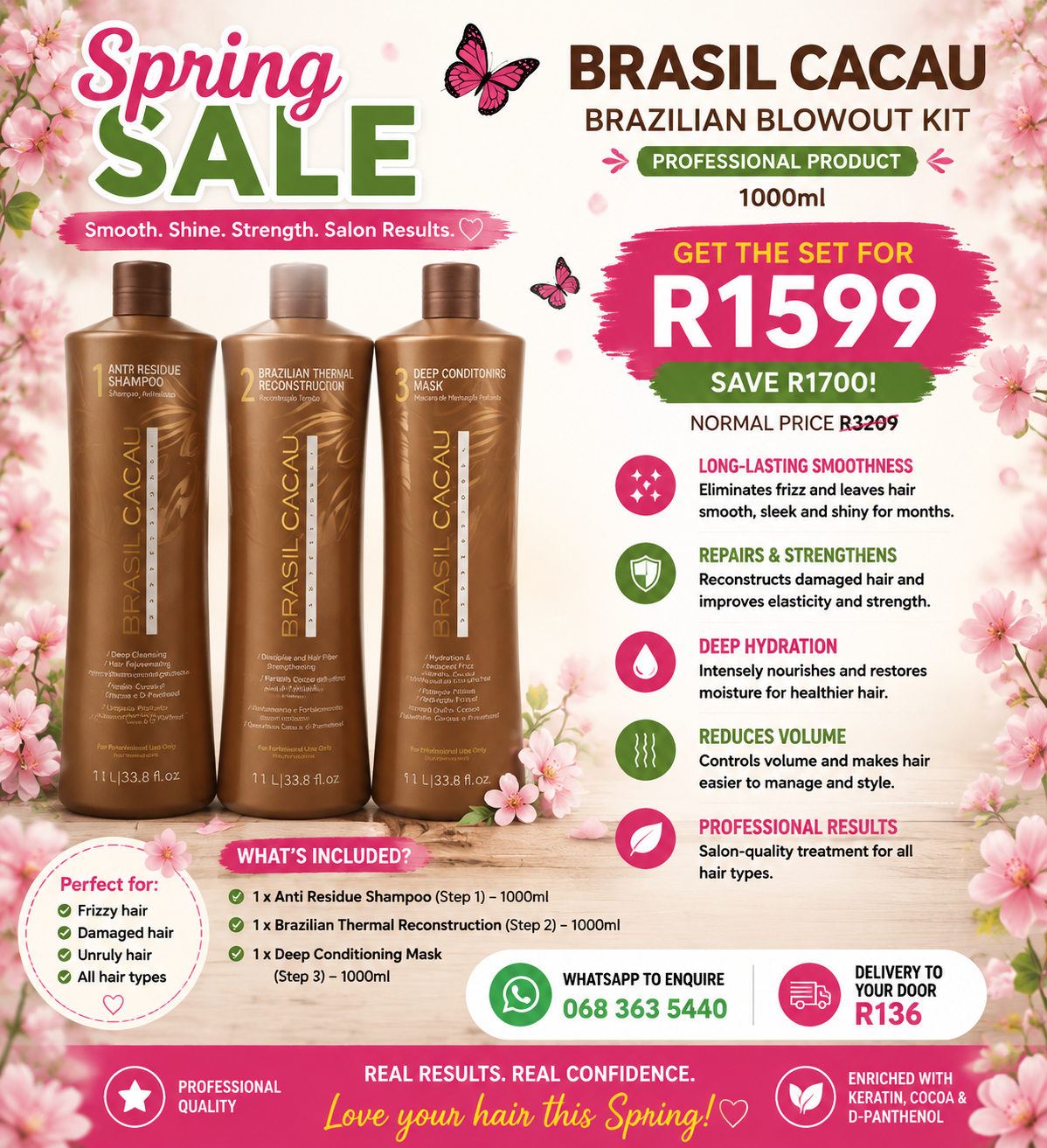 SPRING SALE Brasil Cacau Brazilian blowout kit 1000ml