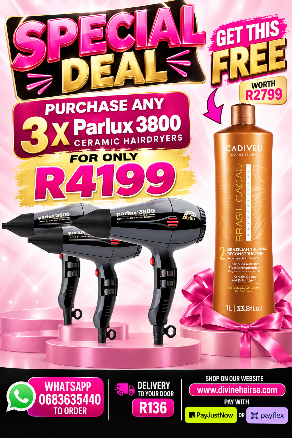 3 Parlux hairdryers and Cacau gift