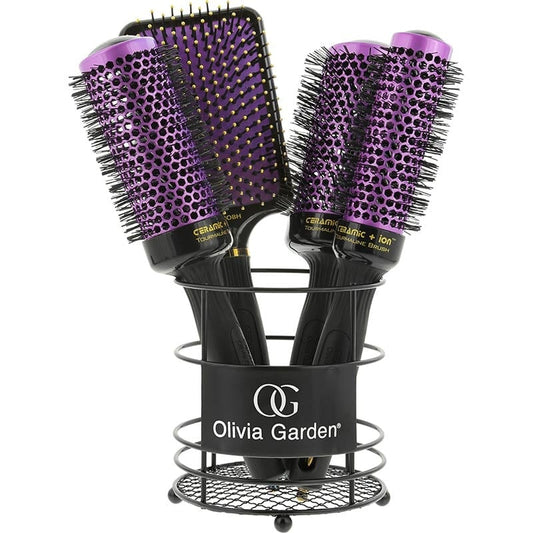 Olivia Garden Ceramic + Ion Thermal Boho Chic Brush Display: 4 Brushes & Basket