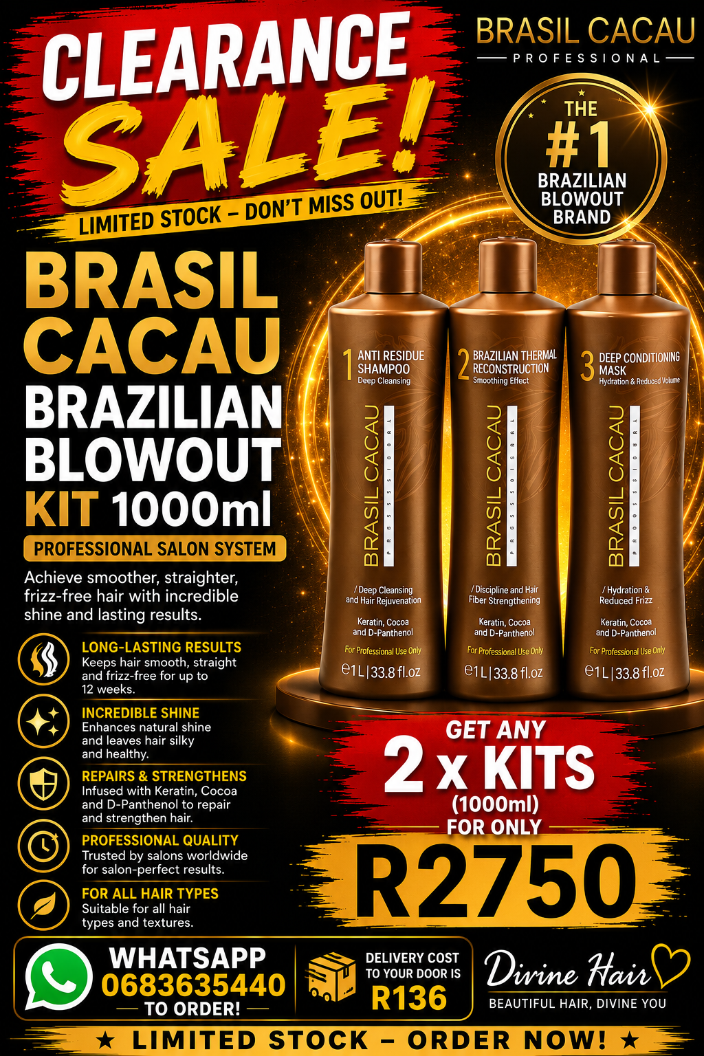 Pay day sale 2 x Brasil Cacau Brazilian blowout kits 1000ml