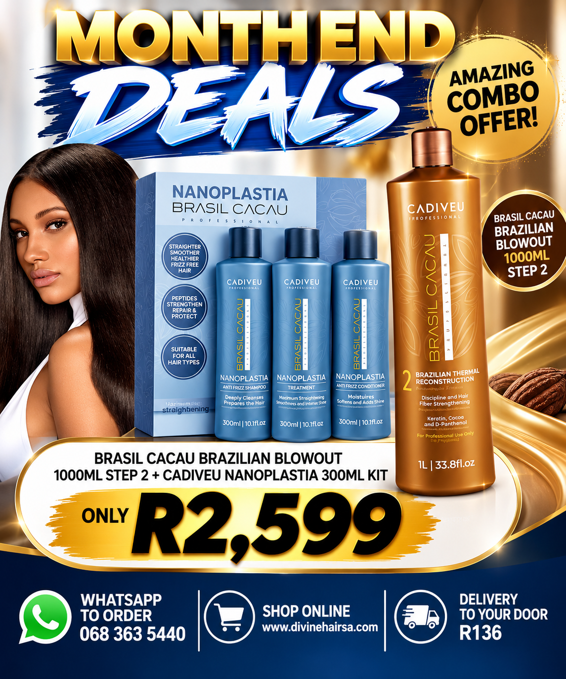 Cadiveu Nano Plastia 300ml kit and Brasil Cacau Brazilian blowout step 2 1000ml