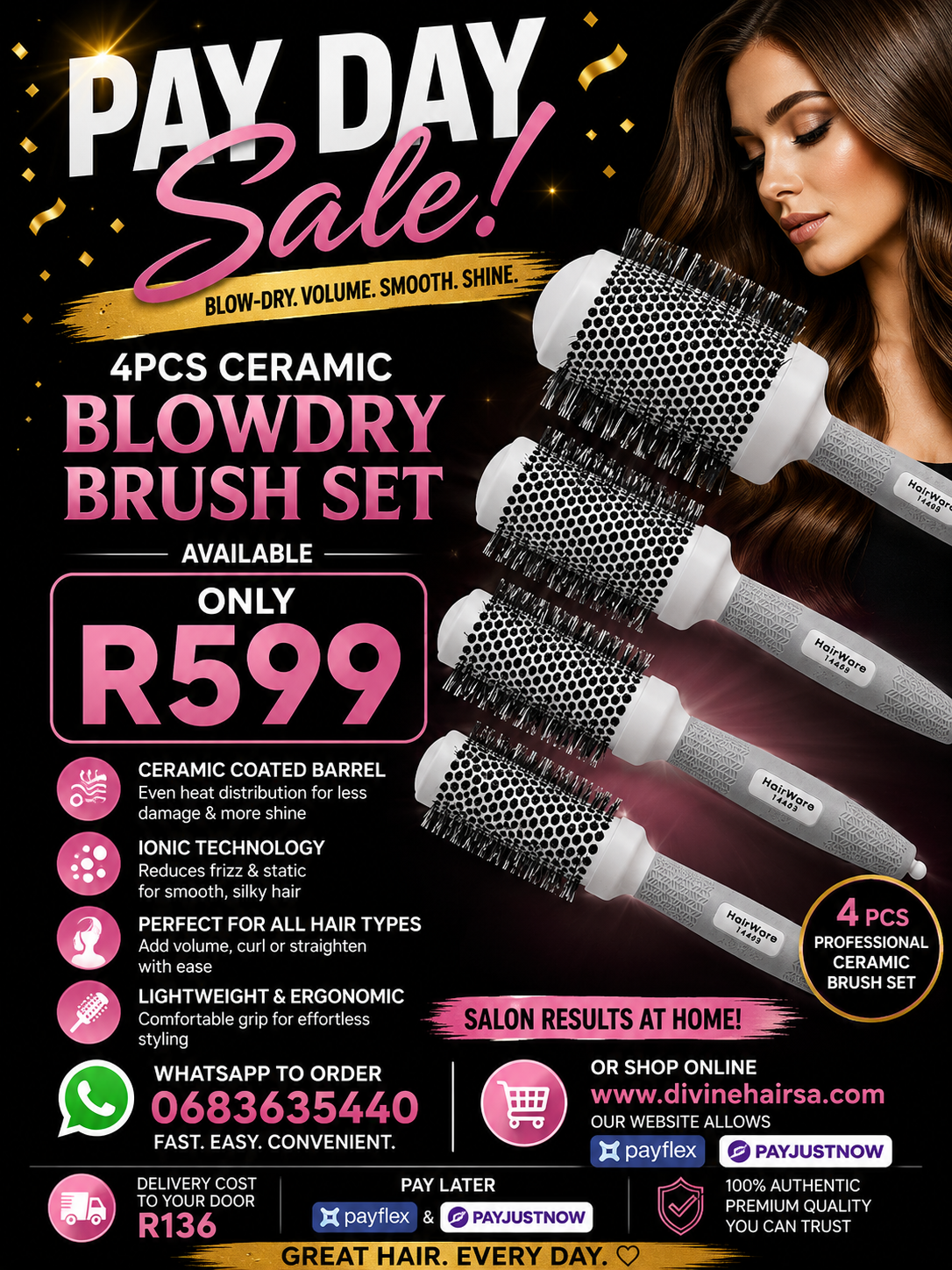 Pay day sale 4pcs ceramic blowdry brush set
