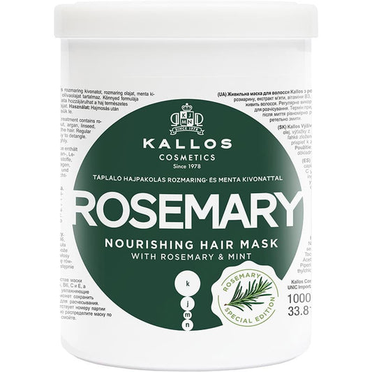 Kallos Rosemary Nourishing Hair Mask with Rosemary & Mint, 1 Litre