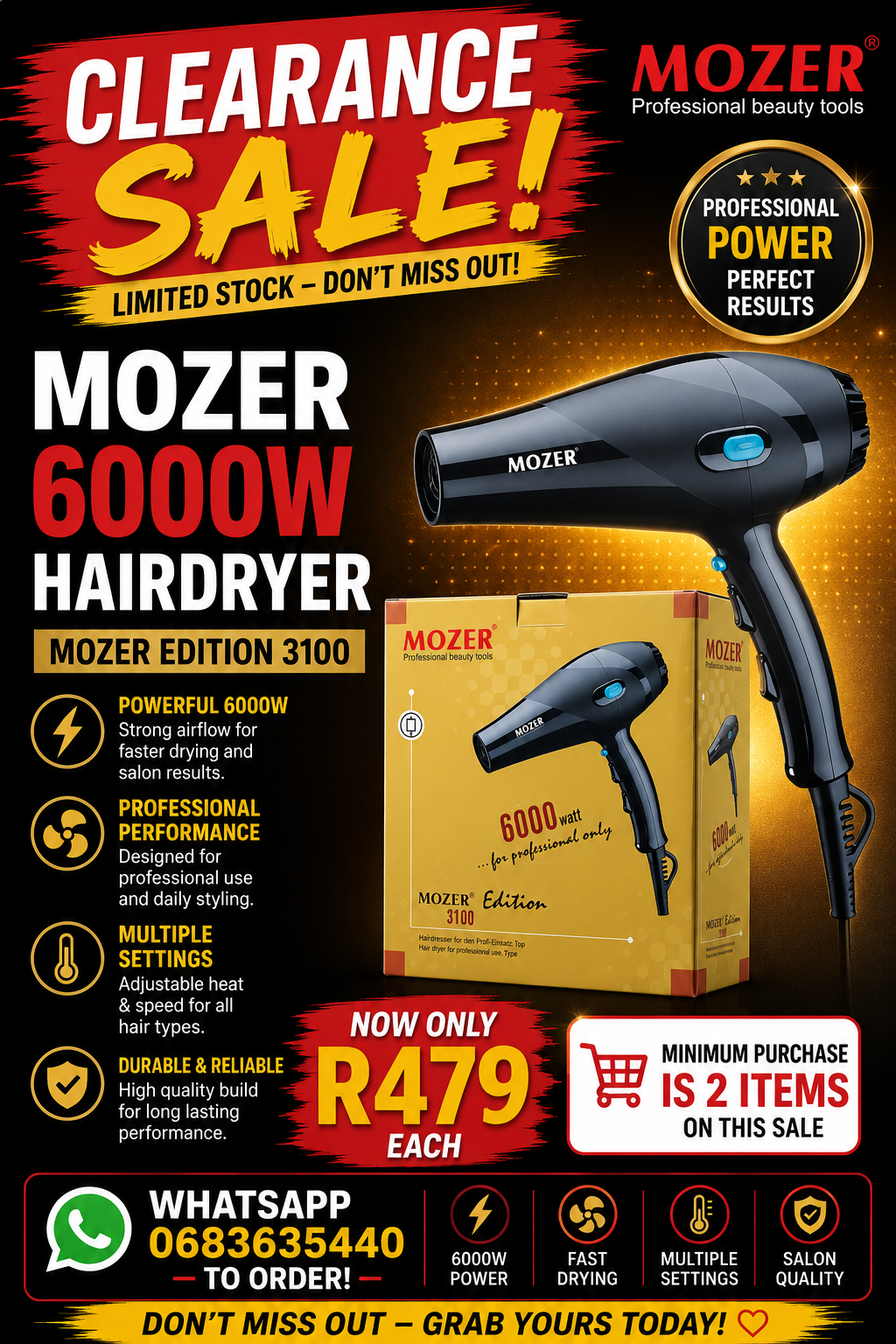 Mozer 6000w hairdryer